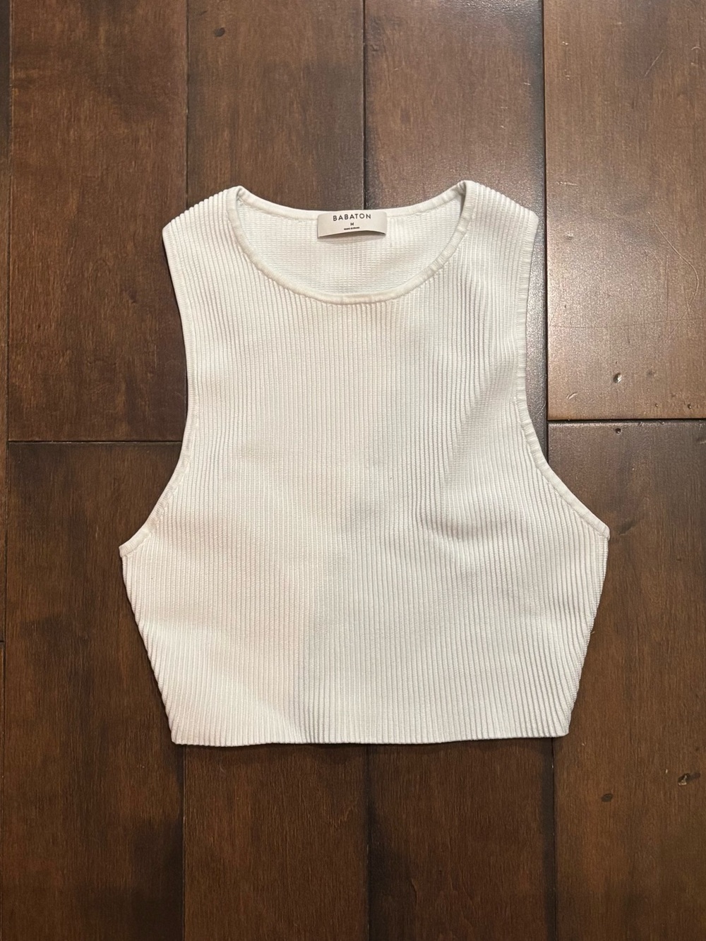 Babaton Cream Ribbed Crop Tank